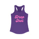 Pickleball tank top with a pink script Drop Shot text design