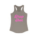 Pickleball tank top with a pink script Drop Shot text design
