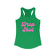 Kelly green pickleball tank top with a pink script Drop Shot text design