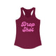 Pickleball tank top with a pink script Drop Shot text design
