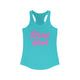 Pickleball tank top with a pink script Drop Shot text design