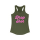 Pickleball tank top with a pink script Drop Shot text design