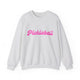 Ash pickleball crewneck sweatshirt with a pink script Pickleball text design