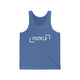 Blue TriBlend unisex pickleball tank top with white PICKLE wordmark inside bracket marks