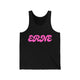 Black pickleball tank top with a pink retro bubble ERNE text design