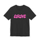 Dark grey heather pickleball t-shirt with a pink retro bubble ERNE text design