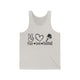 Unisex pickleball tank top with peace sign, heart, and pickleball paddle icons above "Peace, Love, Pickleball" text