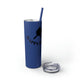 Nautical Blue skinny tumbler with straw and "Happy Place" text with a paddle and ball icon