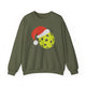 Christmas Pickleball Crewneck Sweatshirt - Yellow Pickleball Ball Wearing a Santa Hat