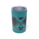 Turquoise vacuum insulated tumbler with a minimalist icon of two crossed pickleball paddles and a ball