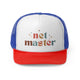 Blue/Red trucker cap with "net master" retro text with stars