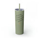 Glitter Seascape skinny tumbler with straw and a script "I'm sorry for what I said while playing pickleball" quote with a small heart