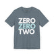 T-shirt with a stacked ZERO ZERO TWO text design