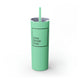 Mint skinny tumbler with straw and a "DINK DRINK DINK" wordmark in a bordered box