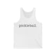 Unisex pickleball tank top with a simple lowercase typewriter-style "pickleball." wordmark
