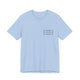 Baby Blue pickleball t-shirt with a small minimalist pickleball court diagram on the chest