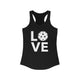 Black racerback tank top with a LOVE text design and a pickleball replacing the O