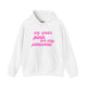 White pickleball hoodie with a pink script We Wear Pink and Play Pickleball text design