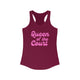 Pickleball women's racerback tank top with a pink script Queen of the Court text design