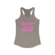 Pickleball women's racerback tank top with a pink script Queen of the Court text design