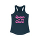 Pickleball women's racerback tank top with a pink script Queen of the Court text design