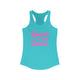 Pickleball women's racerback tank top with a pink script Queen of the Court text design