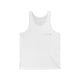 Unisex pickleball tank top with a small heartbeat line design forming a pickleball paddle and ball on the chest