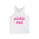 Pickleball tank top with a pink script Pickle Ball text design