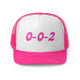Pink trucker cap with a pink "0-0-2" pickleball score in bubble text