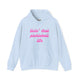 Light blue pickleball hoodie with a pink script Livin' That Pickleball Life text design
