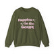 Military Green pickleball sweatshirt with retro script text "Happiest On the Court" and sparkle accents