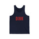 Navy unisex pickleball tank top with a bold, distressed red "DINK" wordmark