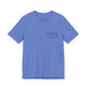 Heather Columbia Blue pickleball t-shirt with a small minimalist pickleball court diagram on the chest
