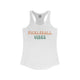 White racerback tank top with retro Pickleball Vibes text design in peach and sage