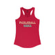 Red racerback tank top with retro Pickleball Vibes text design in peach and sage