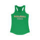 Kelly green racerback tank top with retro Pickleball Vibes text design in peach and sage