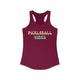 Cardinal red racerback tank top with retro Pickleball Vibes text design in peach and sage