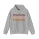 Sport grey hoodie with PICKLEBALL repeated in a stacked gradient text design with heart accents