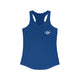 Royal blue racerback tank top with a small PICKLEBALLER chest logo featuring white crossed pickleball paddles