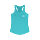 Tahiti blue racerback tank top with a small PICKLEBALLER chest logo featuring white crossed pickleball paddles