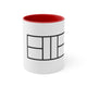 White mug with a Red accent and a line-art illustration of a pickleball court