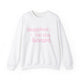 White pickleball sweatshirt with retro script text "Happiest On the Court" and sparkle accents