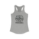 Women's racerback pickleball tank top with bold stacked "HAPPY PEOPLE PLAY PICKLEBALL" text and crossed paddles graphic