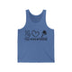 Blue TriBlend unisex pickleball tank top with peace sign, heart, and pickleball paddle icons above "Peace, Love, Pickleball" text
