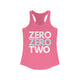 Hot pink racerback tank top with ZERO ZERO TWO text design