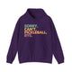 Purple hoodie with a colorful Sorry. Can't. Pickleball. Bye. text design