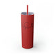 Lipstick Red skinny tumbler with straw and a heartbeat-line illustration incorporating a paddle and pickleball