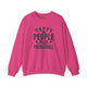 Heliconia pickleball sweatshirt with bold stacked "HAPPY PEOPLE PLAY PICKLEBALL" text and crossed paddles graphic