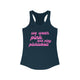 Pickleball women's racerback tank top with a pink script We Wear Pink and Play Pickleball text design