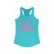 Pickleball women's racerback tank top with a pink script We Wear Pink and Play Pickleball text design